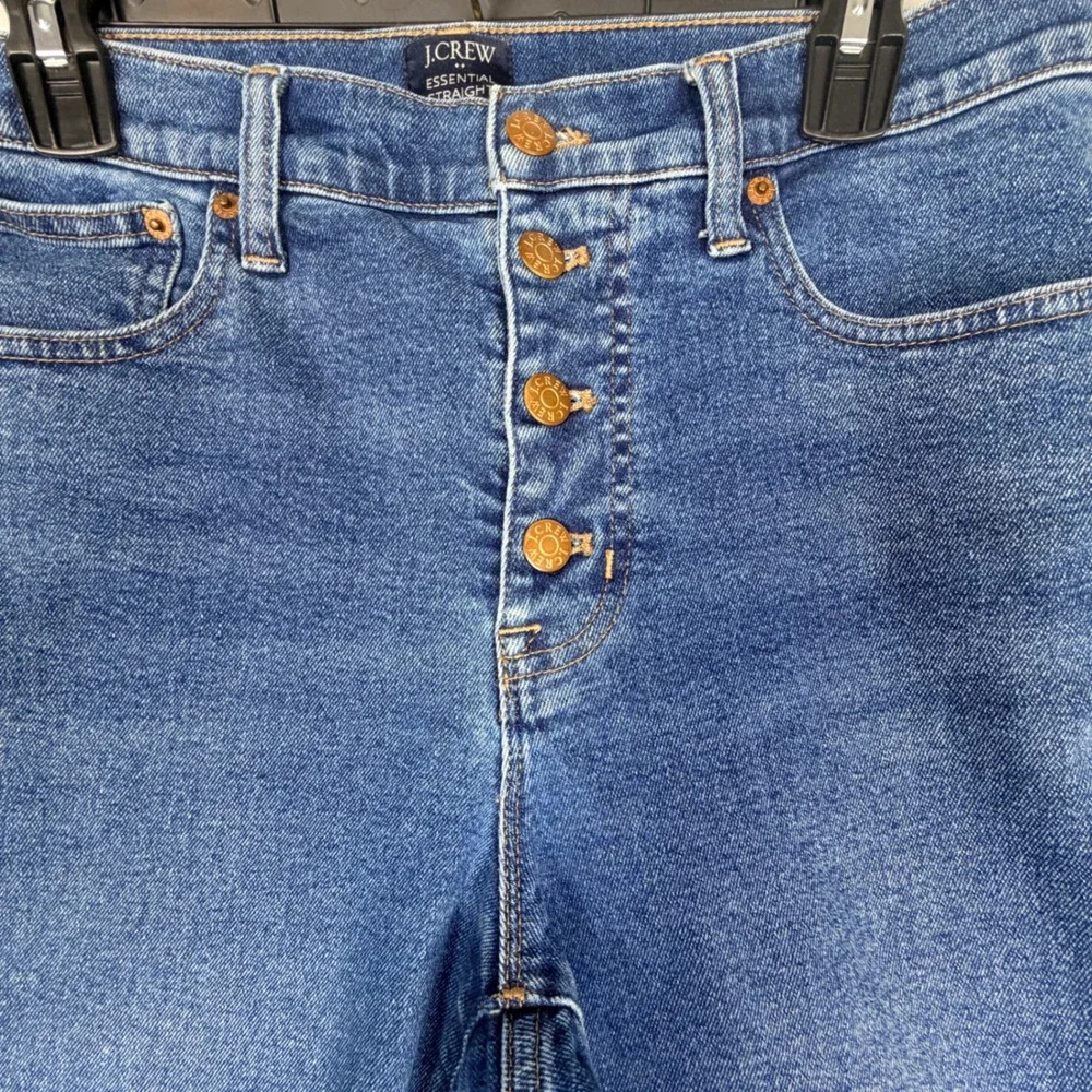 J.Crew Essential Straight Jeans 29 Blue Button Fly High Rise Cuffed Hem